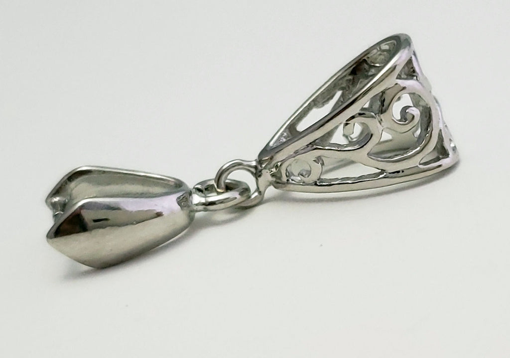 Jewelry Findings - Bails - Antique Silver, Large Elegant (Qty 5-15 per pkg) Pinch Bails, Ships from Green Bay, WI (12-AS)