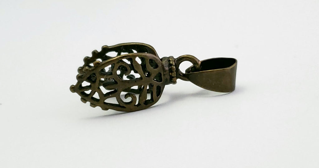 Jewelry Findings - Bails - Antique Bronze Large Filigree Pinch Bails (Pkg of 5-15) Ships from Green Bay, WI (13-AB)