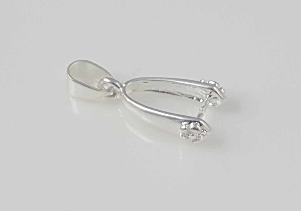 Jewelry Findings - Bails - Bright Silver Color (Pkg 5-15) Pinch Bails with Flower, Ships from Green Bay, WI (47-BS)