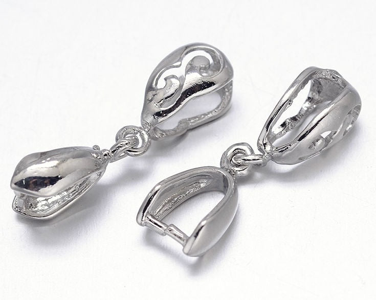 Jewelry Findings - Bails - Antique Silver, Large Art Deco Pinch Bails (Pkg 5-15) Ships from Green Bay, WI (20-AS)