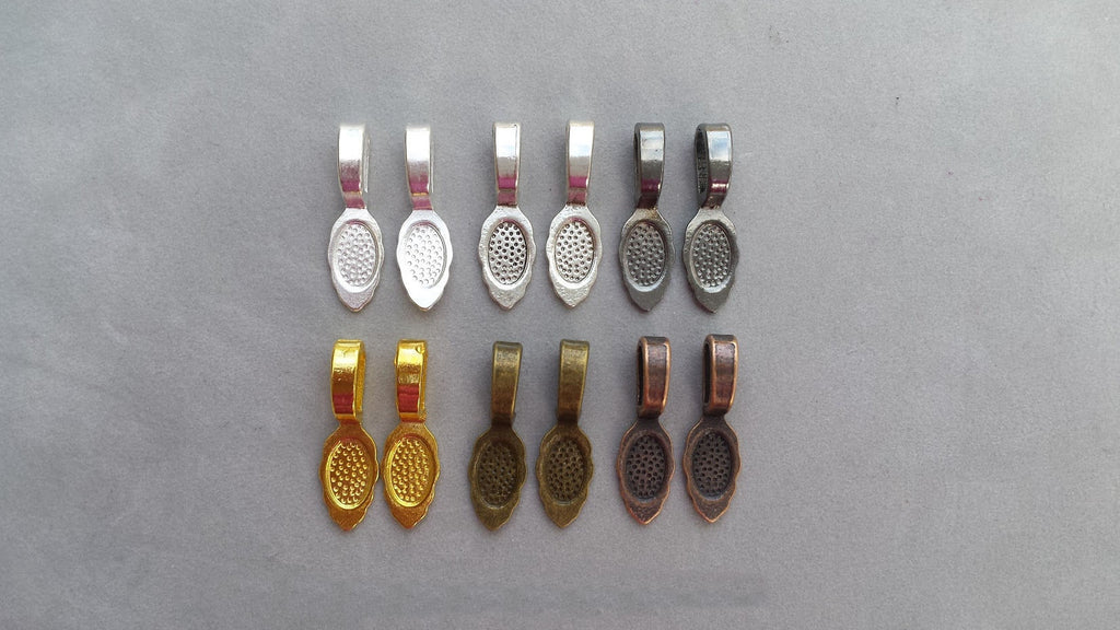 Jewelry Findings - Bails - Mixed Colors (Pkg of 12 or 60) Large Pendant Glue On Bails - Alloy - Ships from Green Bay, WI (728-M)