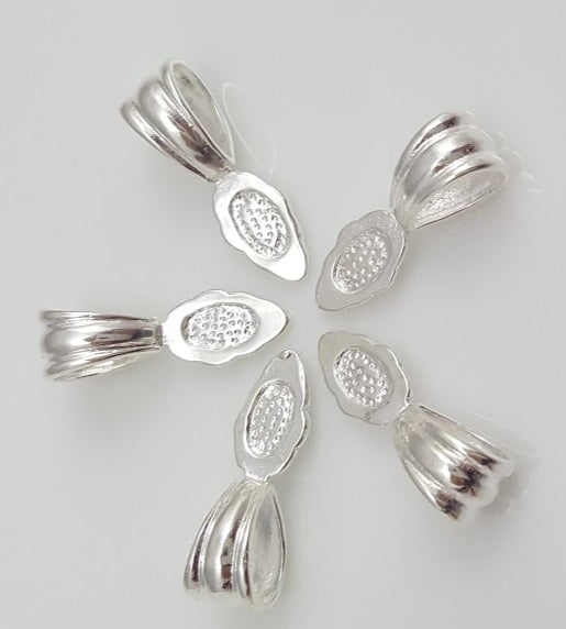 Jewelry Findings - Bails - Bright Silver Fancy Glue On Bail (Pkg 5-15) Ships from Green Bay, WI (185-BS)