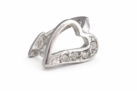 Jewelry Findings - Bails - Antique Silver Heart / Rhinestones Pinch Bail (Qty 5 or 10) Ships Free from WI (125-AS)