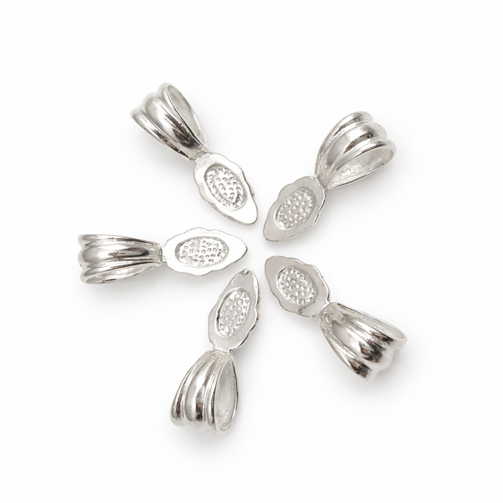 Jewelry Findings - Bails - Bright Silver Fancy Glue On Bail (Pkg 5-15) Ships from Green Bay, WI (185-BS)