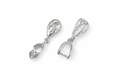 Jewelry Findings - Bails - Antique Silver, Large Art Deco Pinch Bails (Pkg 5-15) Ships from Green Bay, WI (20-AS)