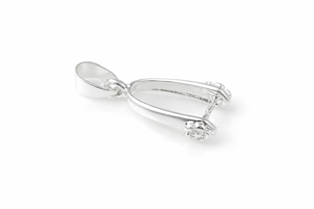 Jewelry Findings - Bails - Bright Silver Color (Pkg 5-15) Pinch Bails with Flower, Ships from Green Bay, WI (47-BS)