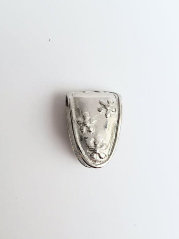 Jewelry Findings - Bails - Antique Silver Pinch Bails Large Shield w/ Flowers (Pkg 5-15) Ships from Green Bay, WI (679-AS)