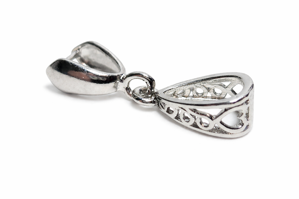 Jewelry Findings -  Bails - Antique Silver Color - Pinch Bails (Pkg of 5-15) - Heart Filigree - Findings for Jewelry Making - Connectors - Hangers (744-35-AS)