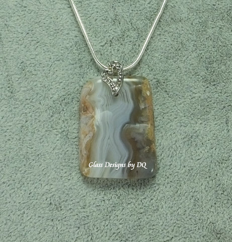 Hand Crafted Agate Pendant, Snake Chain Included. Made in USA