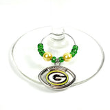 Wine Charms - Green Bay Packer Theme - Metal Enameled Charms - Set of  4 - Shipping Included (GBP)